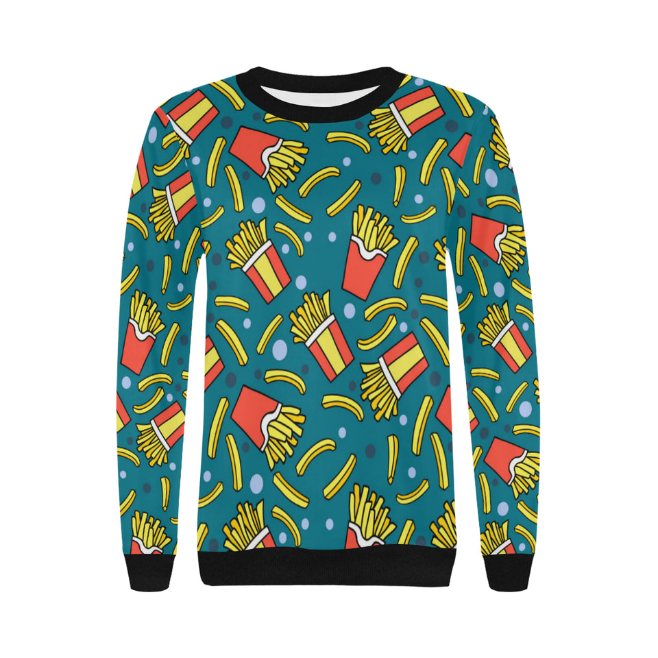 French fries red paper box pattern Women's Crew Neck Sweatshirt