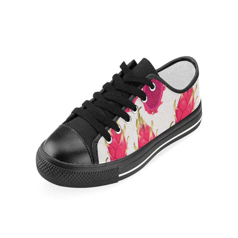 dragon fruits design pattern Kids' Boys' Girls' Low Top Canvas Shoes Black