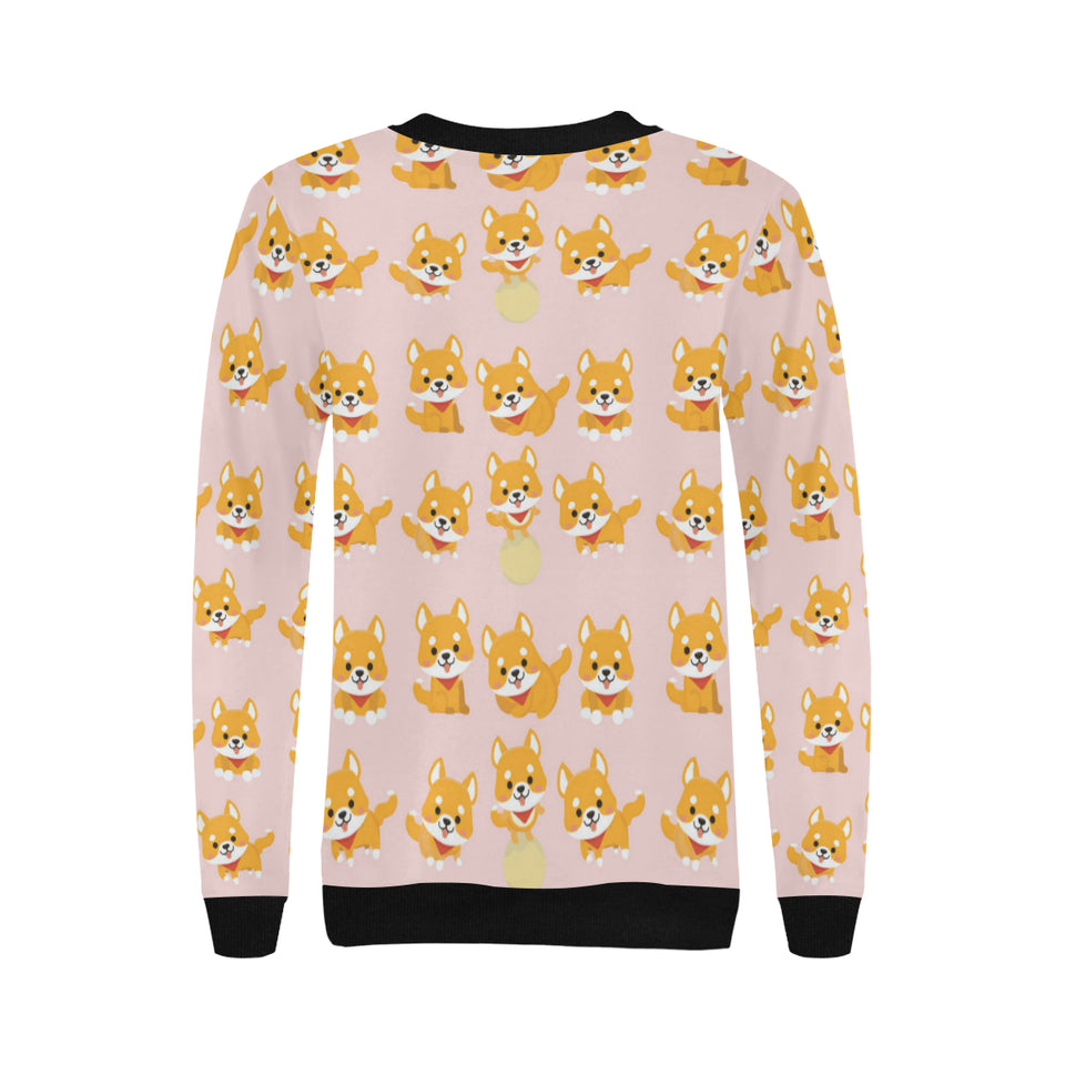 Cute shiba inu dog pattern Women's Crew Neck Sweatshirt
