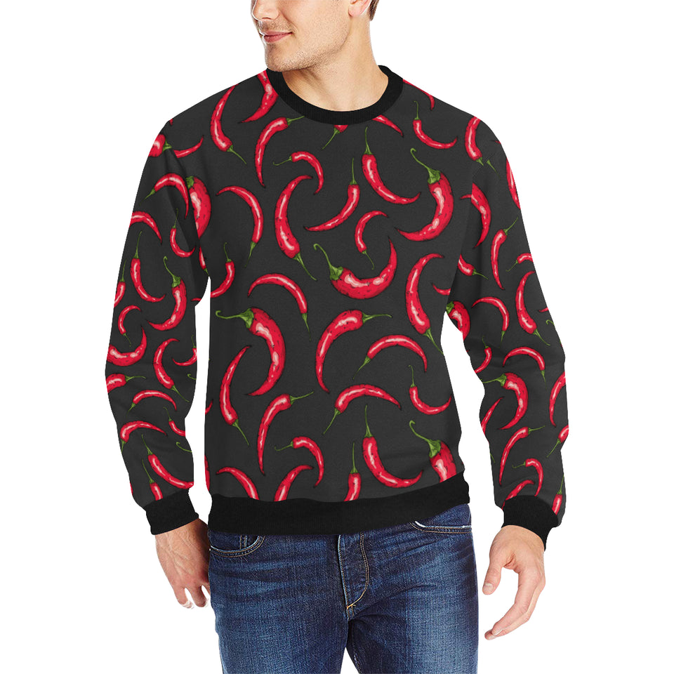 Chili peppers pattern black background Men's Crew Neck Sweatshirt