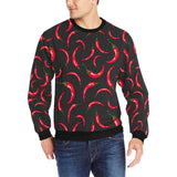 Chili peppers pattern black background Men's Crew Neck Sweatshirt