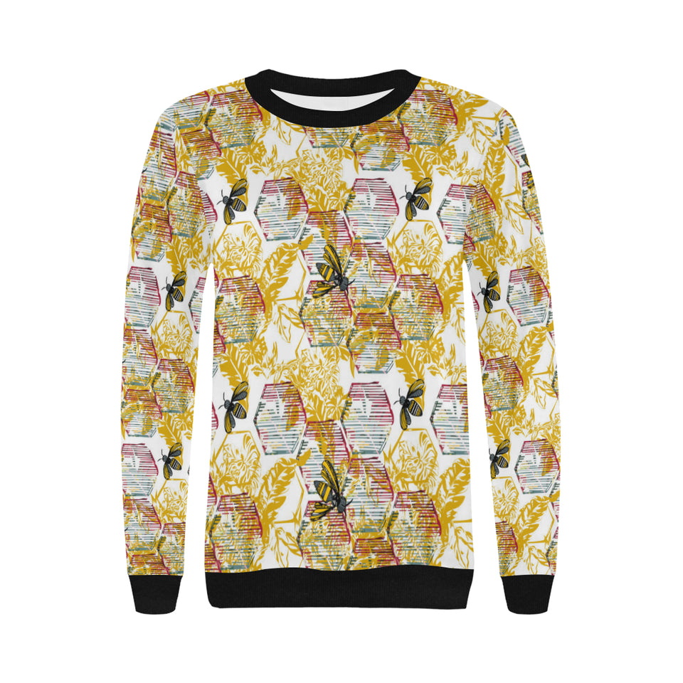 Cool Bee honeycomb leaves pattern Women's Crew Neck Sweatshirt