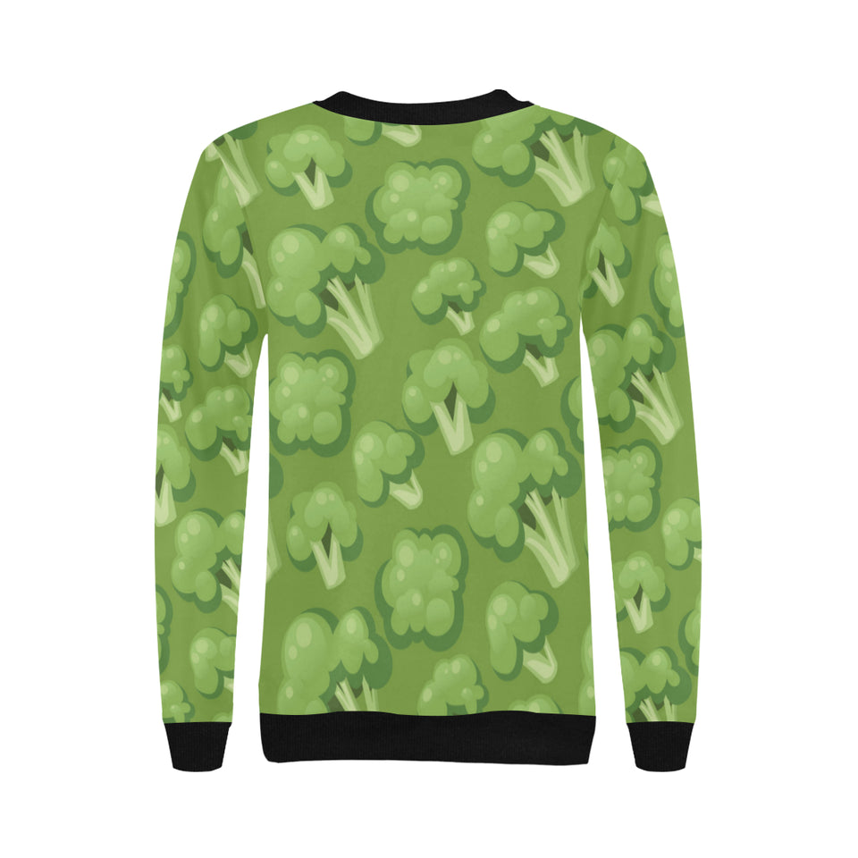 Broccoli pattern green background Women's Crew Neck Sweatshirt