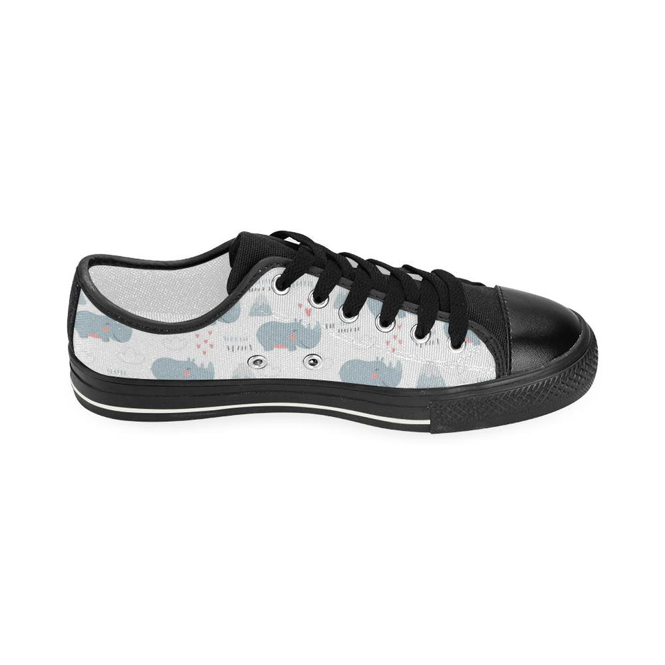 cute rhino heart pattern Kids' Boys' Girls' Low Top Canvas Shoes Black