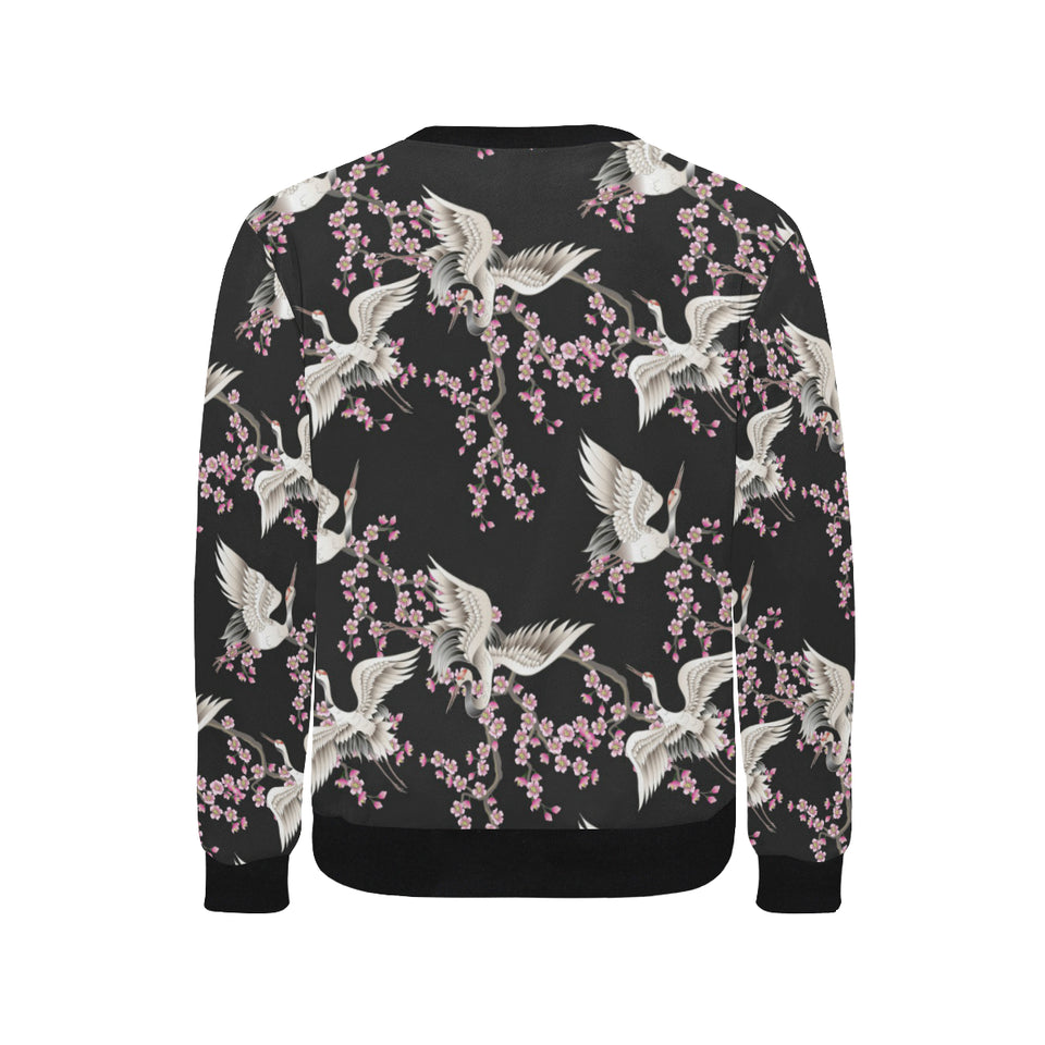 Japanese crane pink sakura pattern Men's Crew Neck Sweatshirt