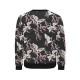 Japanese crane pink sakura pattern Men's Crew Neck Sweatshirt