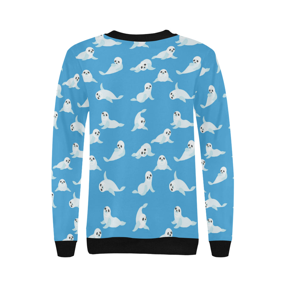 Cute sea lion seal pattern background Women's Crew Neck Sweatshirt