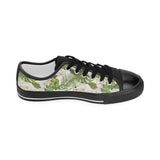 White orchid flower tropical leaves pattern Kids' Boys' Girls' Low Top Canvas Shoes Black