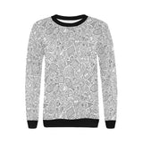 Cartoon hand drawn ice cream black white Women's Crew Neck Sweatshirt