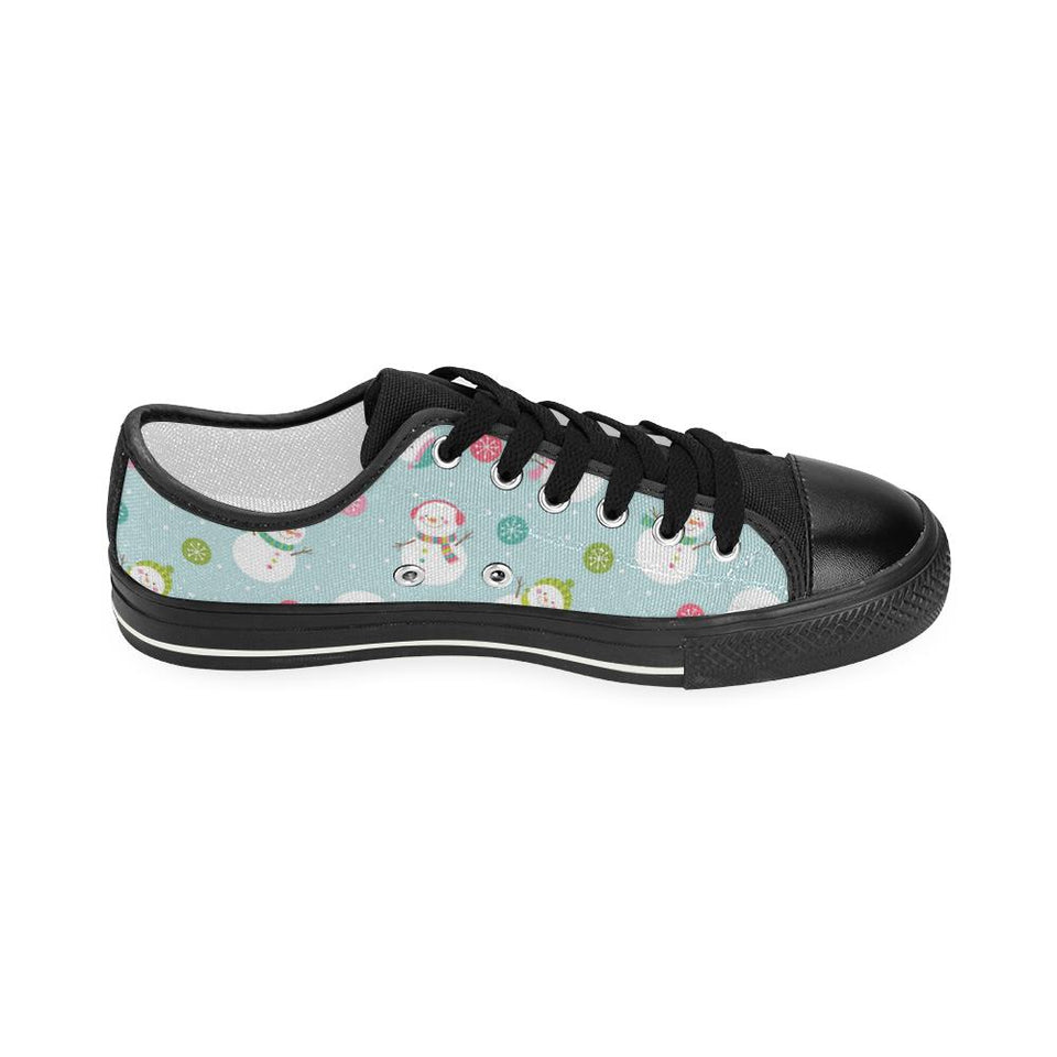 Cute snowman snowflake pattern Kids' Boys' Girls' Low Top Canvas Shoes Black