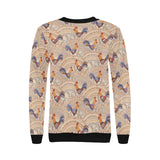 Cute rooster chicken cock floral ornament backgrou Women's Crew Neck Sweatshirt