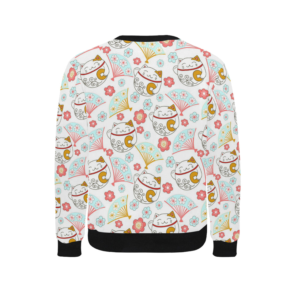 Maneki neko cat fan sakura Men's Crew Neck Sweatshirt