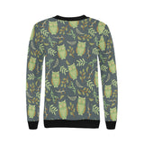 Cute owls leaves pattern Women's Crew Neck Sweatshirt