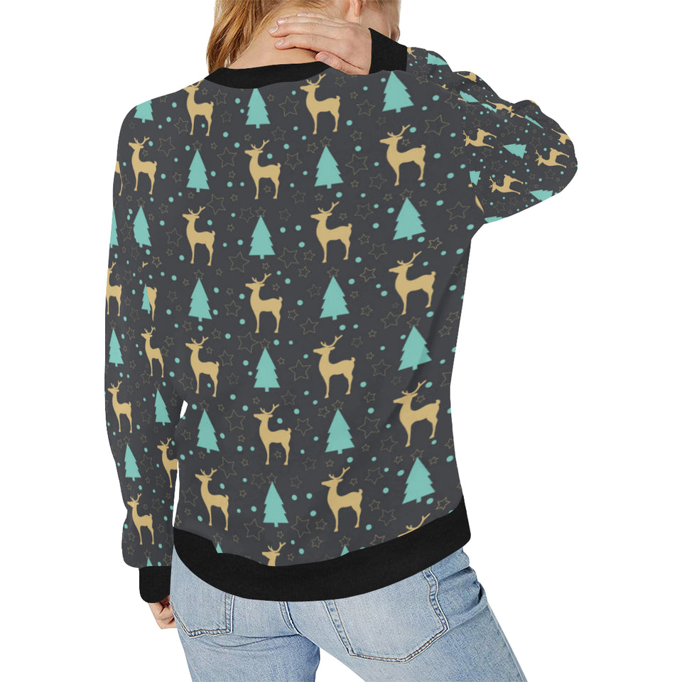 Deers star tree pattern Women's Crew Neck Sweatshirt
