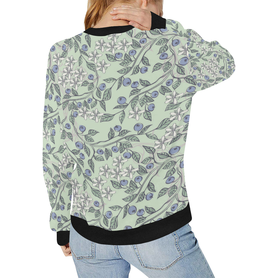 hand drawn blueberry pattern Women's Crew Neck Sweatshirt