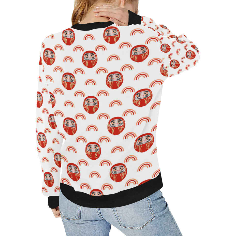 Daruma japanese wooden doll design pattern Women's Crew Neck Sweatshirt