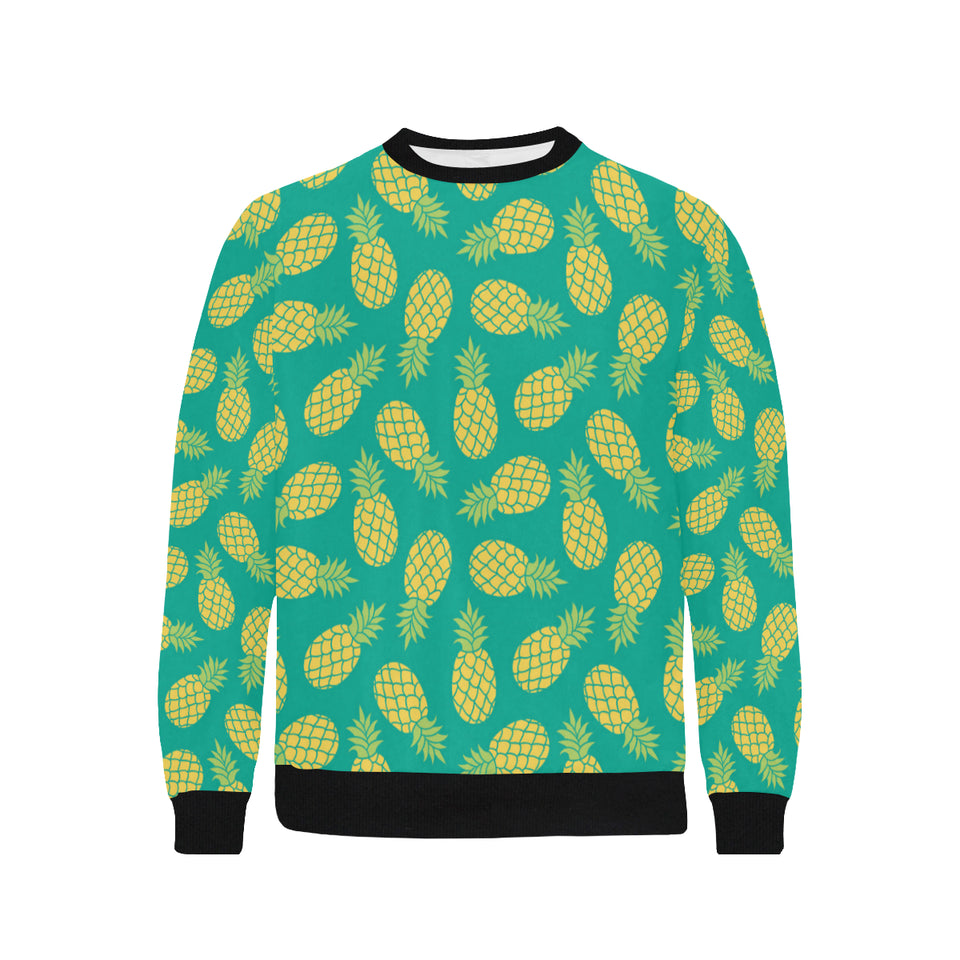 Pineapples pattern green background Men's Crew Neck Sweatshirt