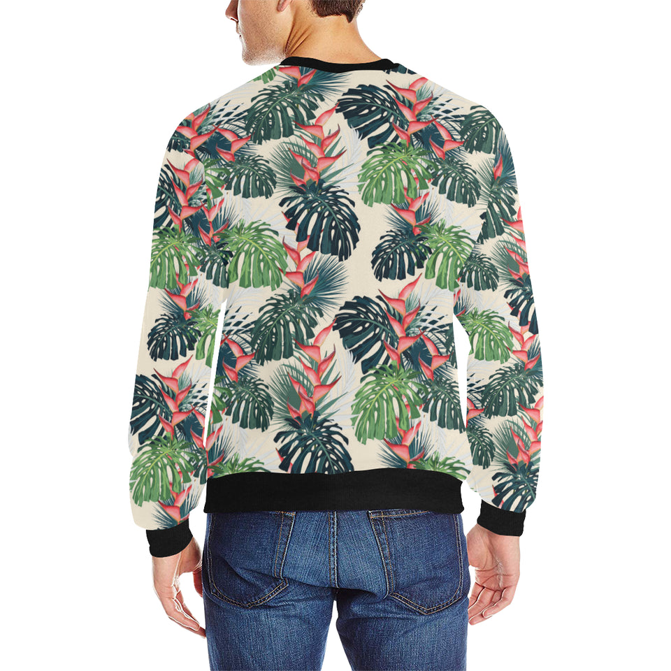 heliconia flowers, palm and monstera leaves Men's Crew Neck Sweatshirt