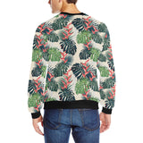 heliconia flowers, palm and monstera leaves Men's Crew Neck Sweatshirt
