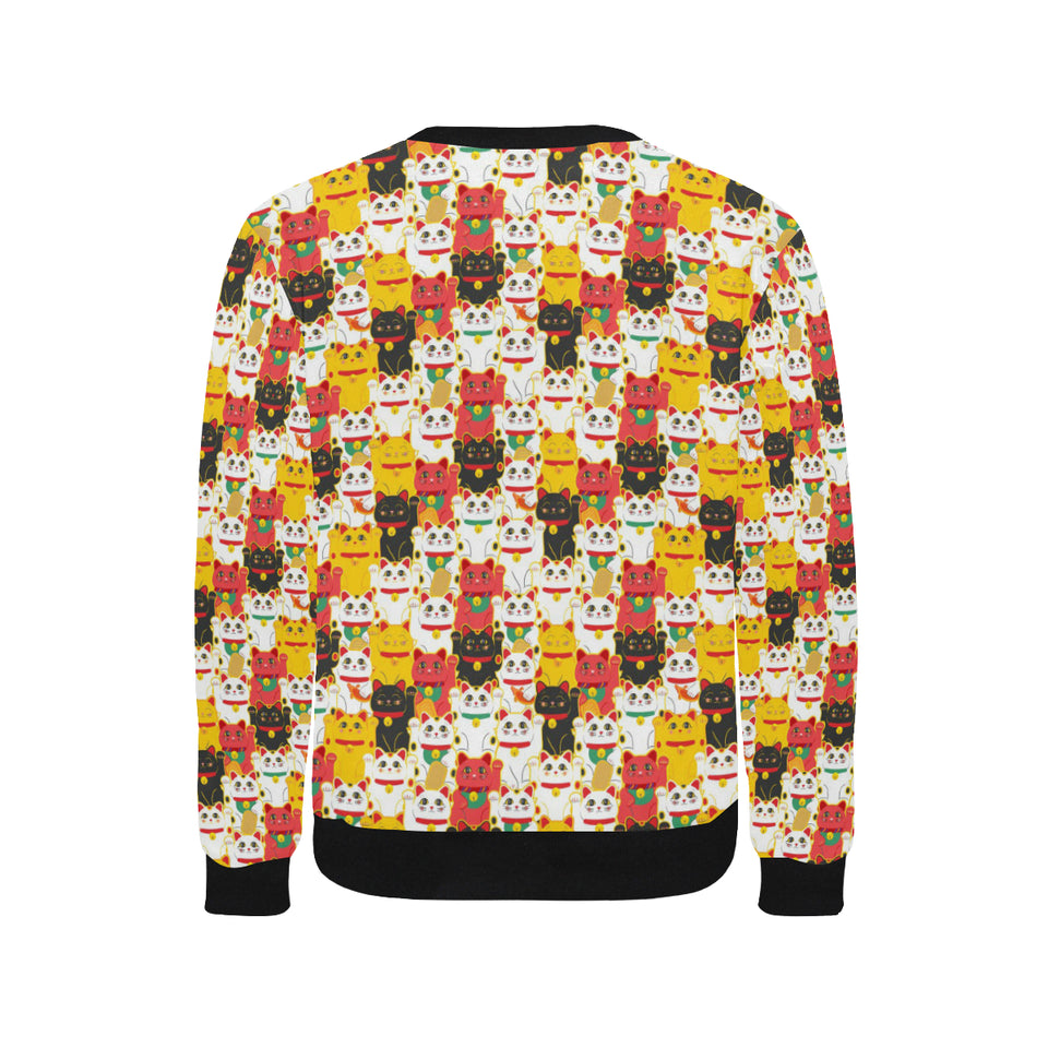 Colorful Maneki neko cat pattern Men's Crew Neck Sweatshirt