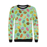Colorful donut pattern green background Women's Crew Neck Sweatshirt