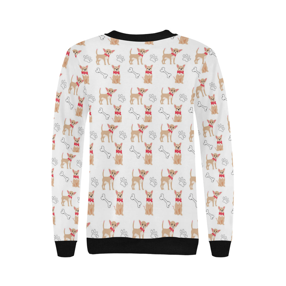 Chihuahua bone paw pattern Women's Crew Neck Sweatshirt