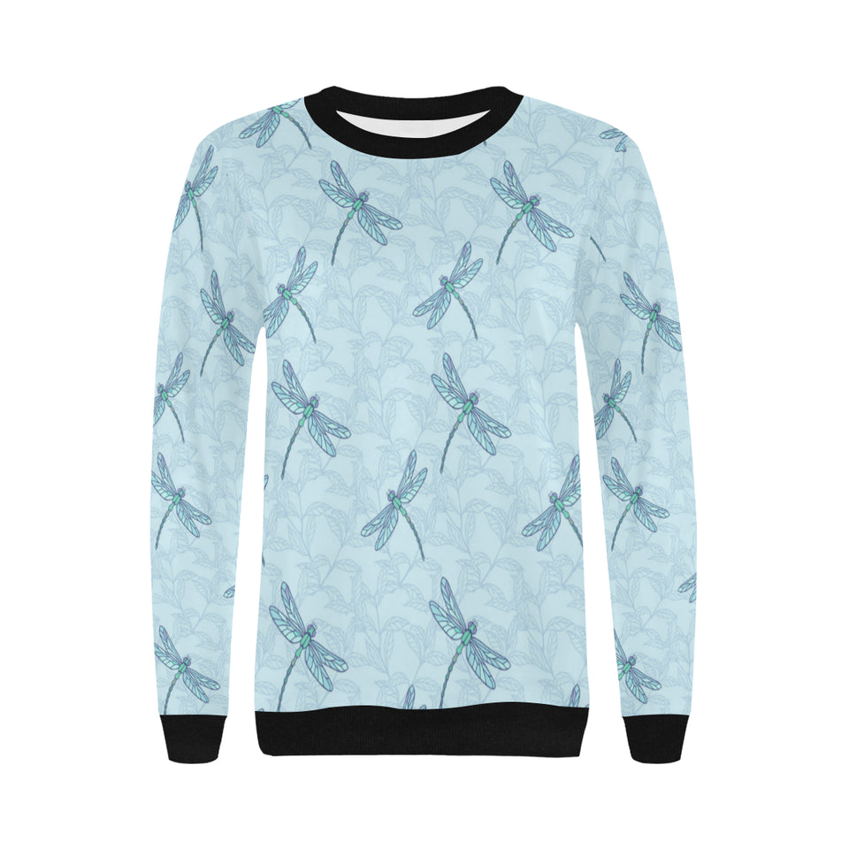 Dragonfly pattern blue background Women's Crew Neck Sweatshirt