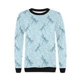 Dragonfly pattern blue background Women's Crew Neck Sweatshirt