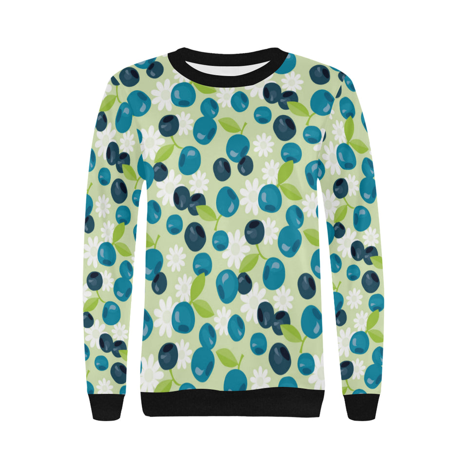 blueberry flower pattern Women's Crew Neck Sweatshirt
