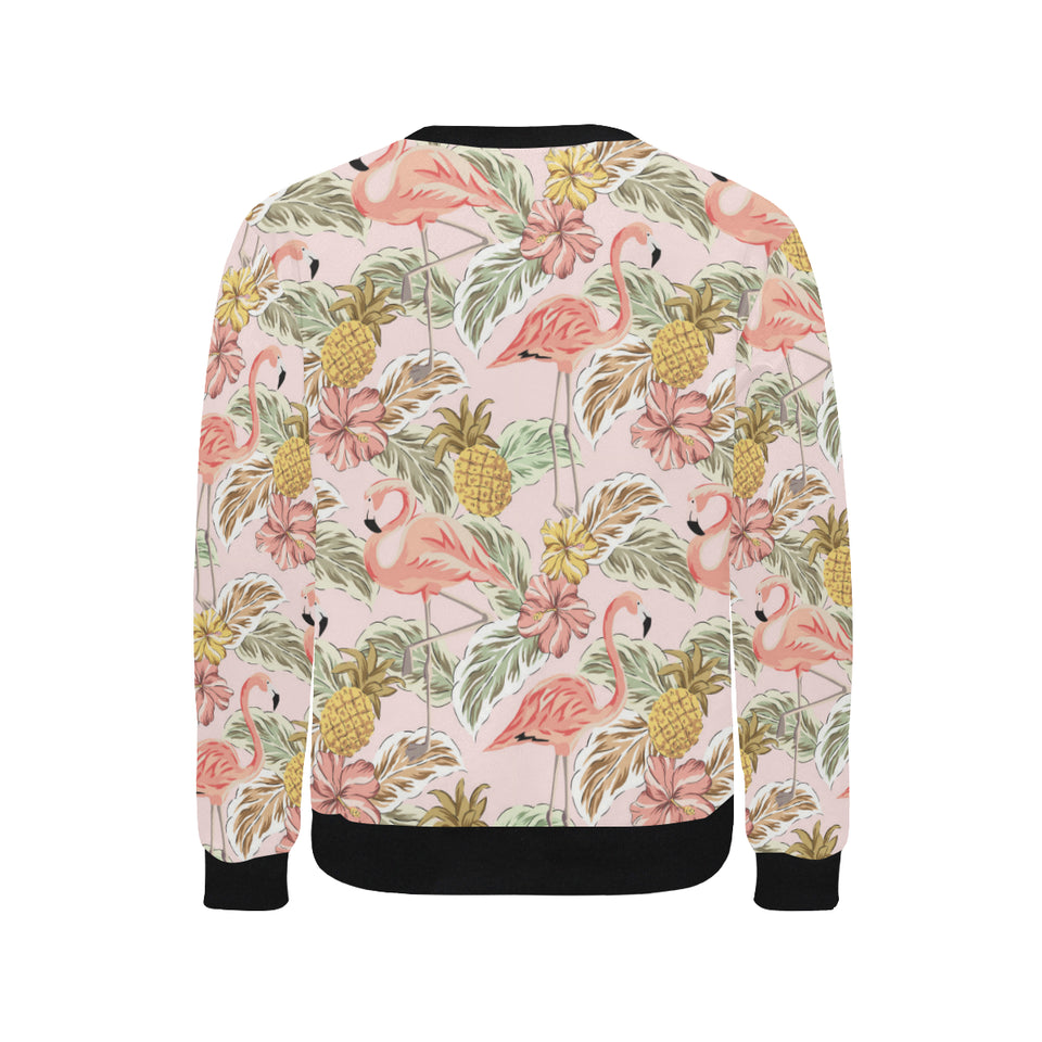 Pink flamingo birds pineapples hibiscus flower pat Men's Crew Neck Sweatshirt