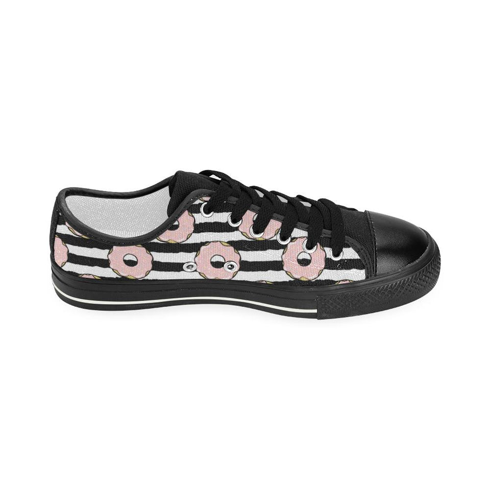 Donuts pink icing striped pattern Kids' Boys' Girls' Low Top Canvas Shoes Black