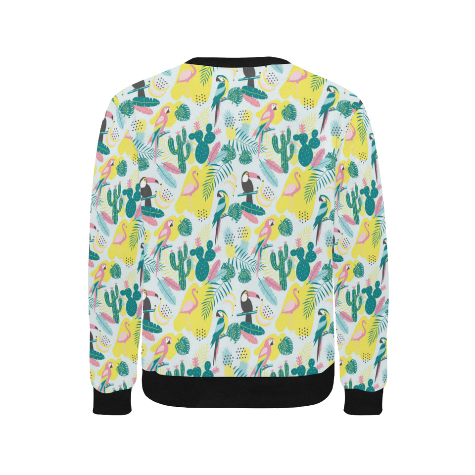 Cute parrot toucan flamingo cactus exotic leaves p Men's Crew Neck Sweatshirt