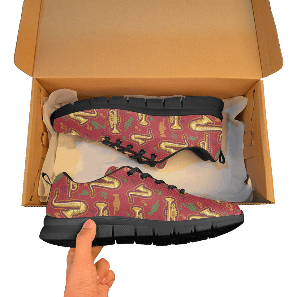 Saxophone cornet pattern red background Women's Sneaker Shoes