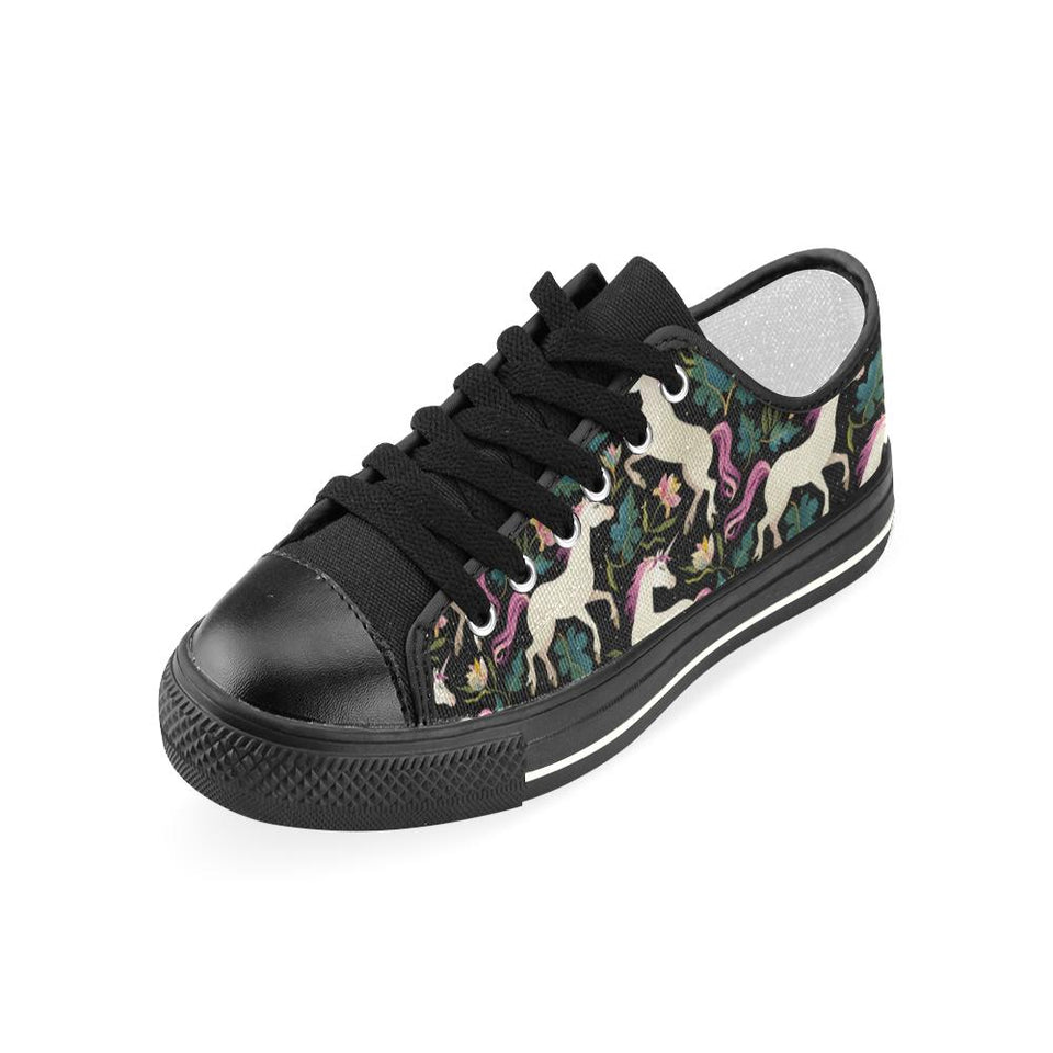 Unicorns forest background Kids' Boys' Girls' Low Top Canvas Shoes Black