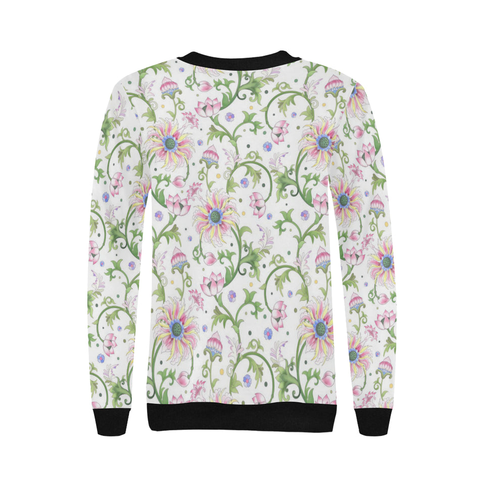 Beautiful pink lotus waterlily leaves pattern Women's Crew Neck Sweatshirt