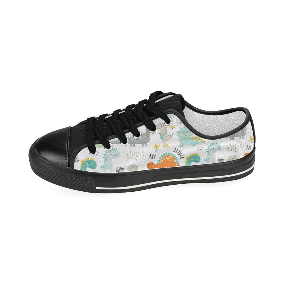 Cute funny kids dinosaurs pattern Kids' Boys' Girls' Low Top Canvas Shoes Black