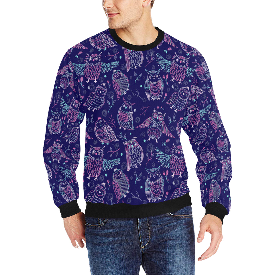 Cute owls pattern boho style ornament Men's Crew Neck Sweatshirt