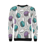 Bowling ball and pin gray background Women's Crew Neck Sweatshirt