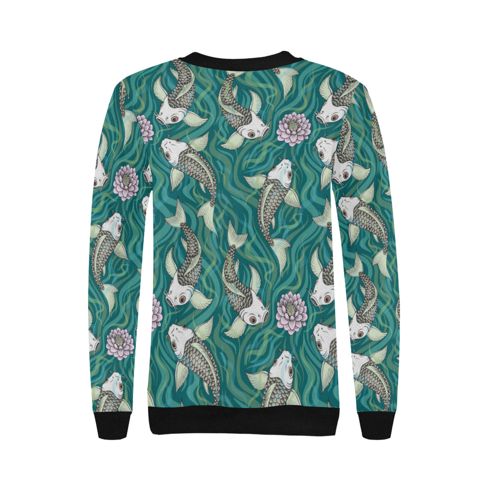 Koi Fish Carp Fish lotus pattern Women's Crew Neck Sweatshirt