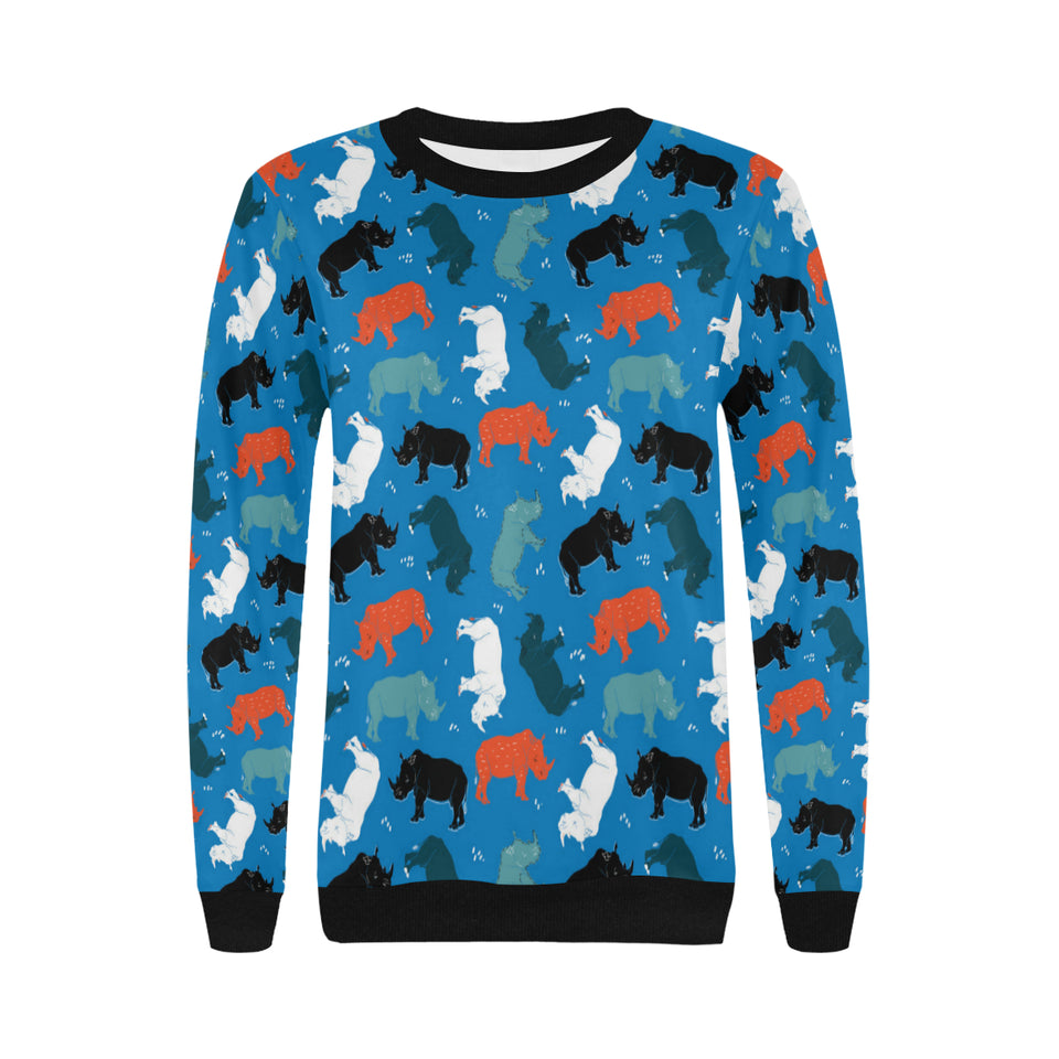 Colorful rhino pattern Women's Crew Neck Sweatshirt