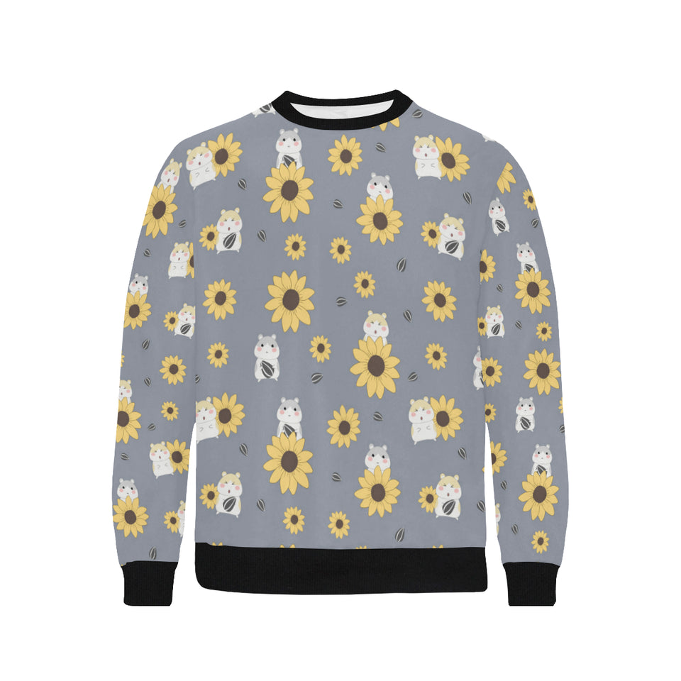 Cute hamster sunflower pattern background Men's Crew Neck Sweatshirt
