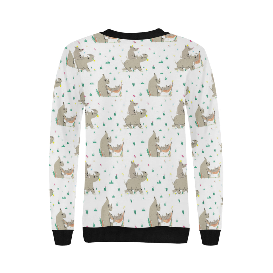 Cute Rhino pattern background Women's Crew Neck Sweatshirt