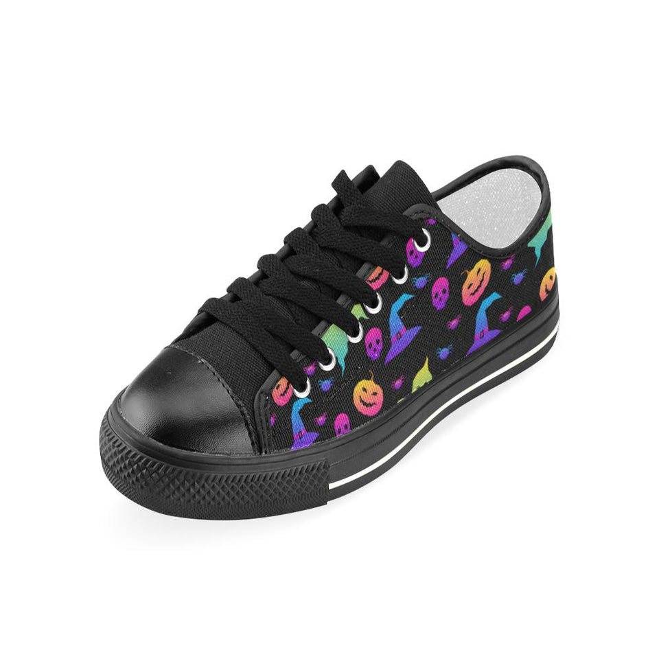 Colorful halloween background Kids' Boys' Girls' Low Top Canvas Shoes Black