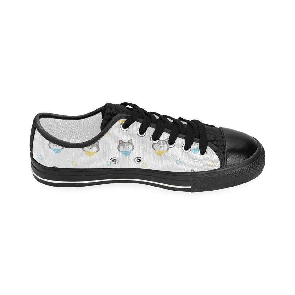 Cute Siberian Husky pattern Kids' Boys' Girls' Low Top Canvas Shoes Black