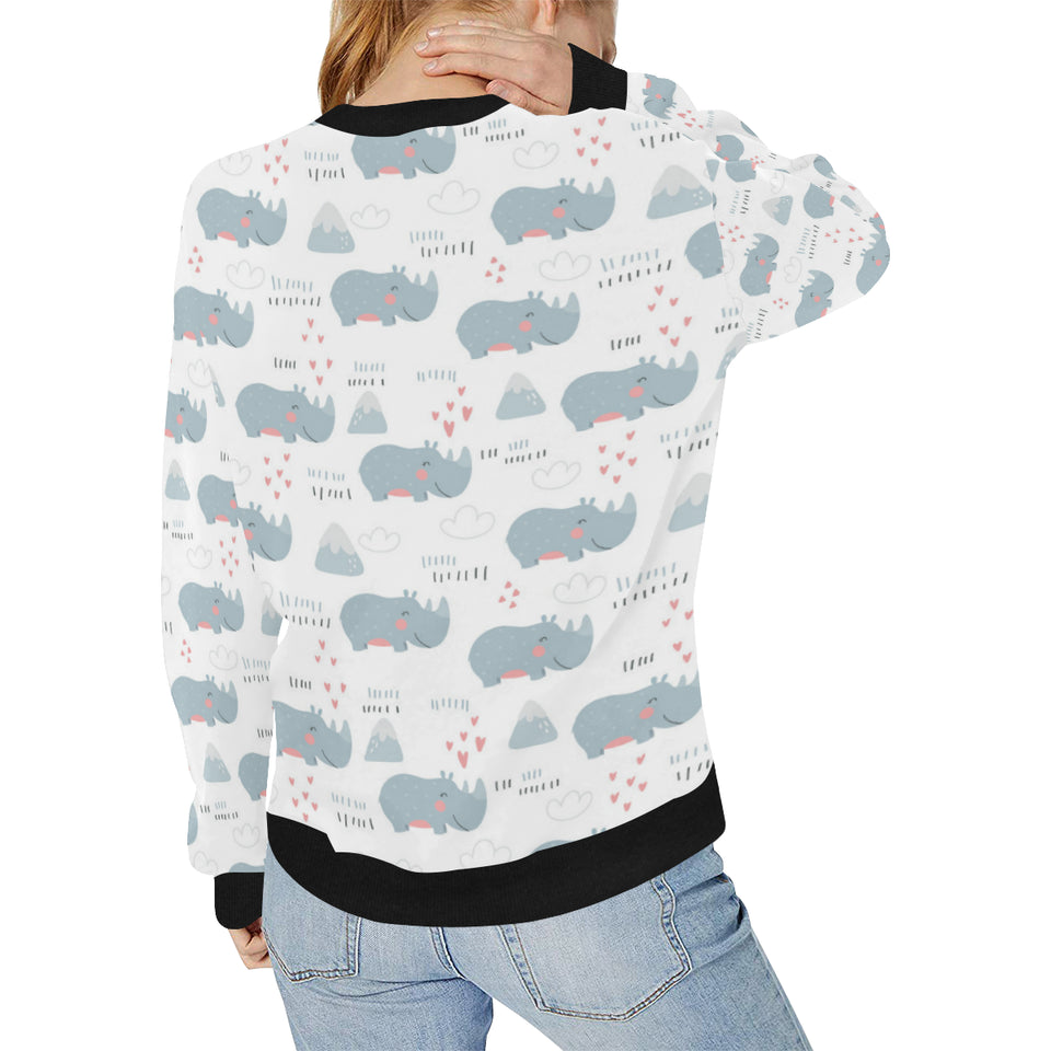 cute rhino heart pattern Women's Crew Neck Sweatshirt
