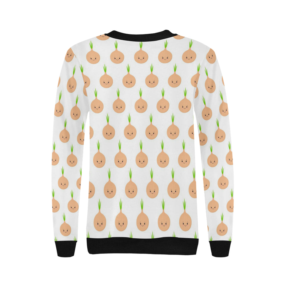 cute onions smiling faces Women's Crew Neck Sweatshirt