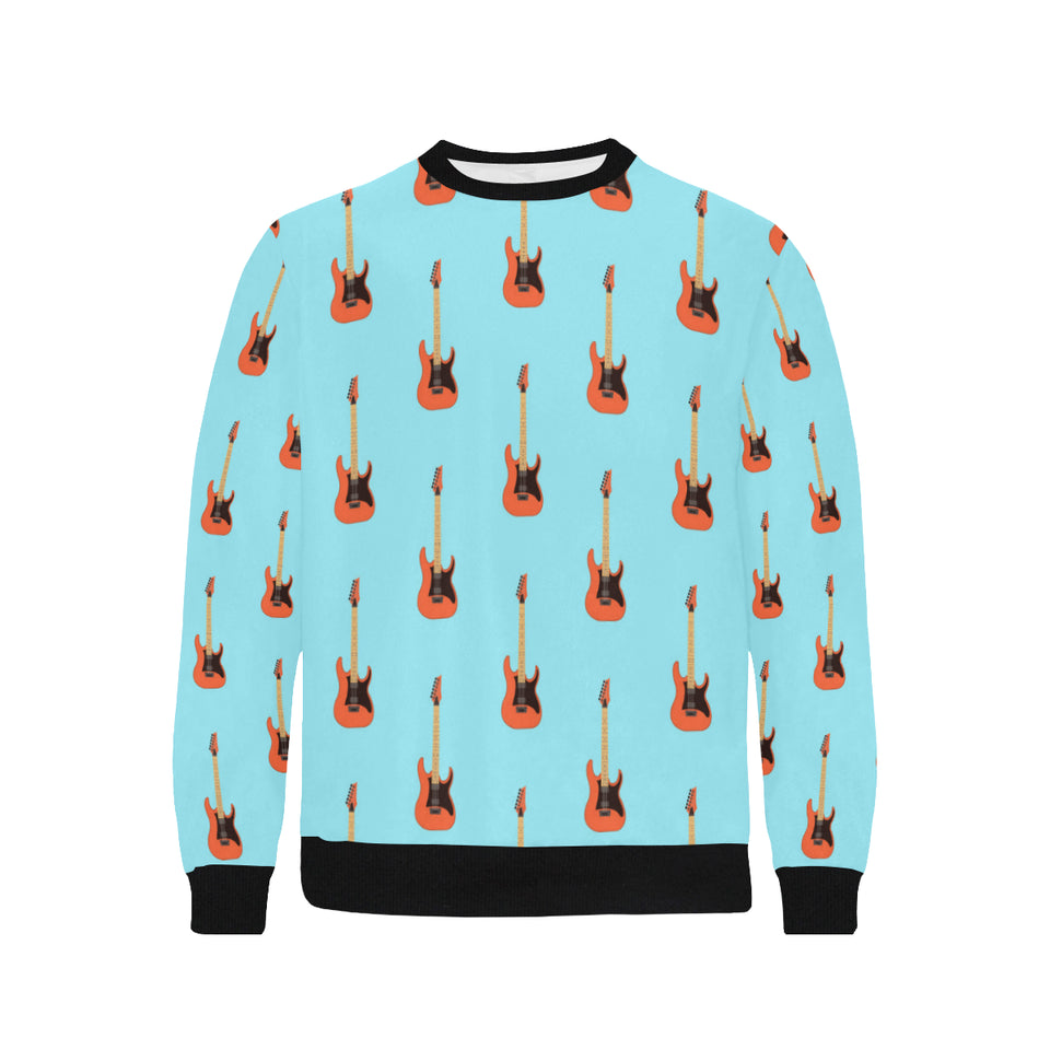 electric guitar pattern light blue background Men's Crew Neck Sweatshirt