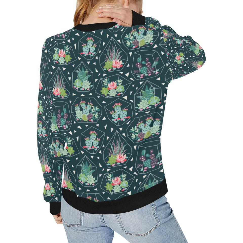 Cactus glass terrarium pattern Women's Crew Neck Sweatshirt