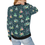 Cactus glass terrarium pattern Women's Crew Neck Sweatshirt