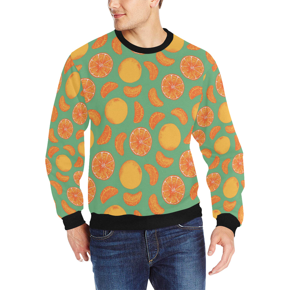 orange fruit pattern green background Men's Crew Neck Sweatshirt